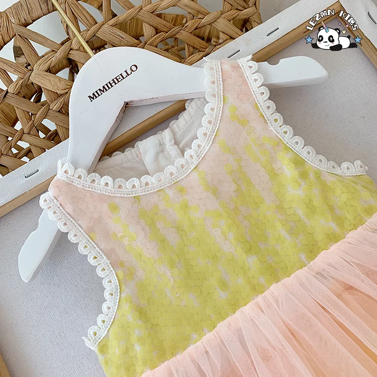 LEZONKIDS - OEM Girls Mesh Rainbow Tutu Dress Kids Sequin Mesh Party Dress Evening Party Princess Dress for Kids